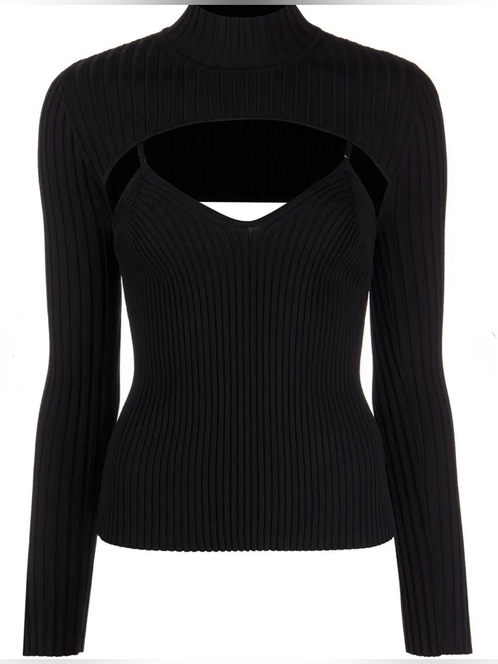 Jonathan Simkhai Black Ribbed Cutout Mock Neck Top